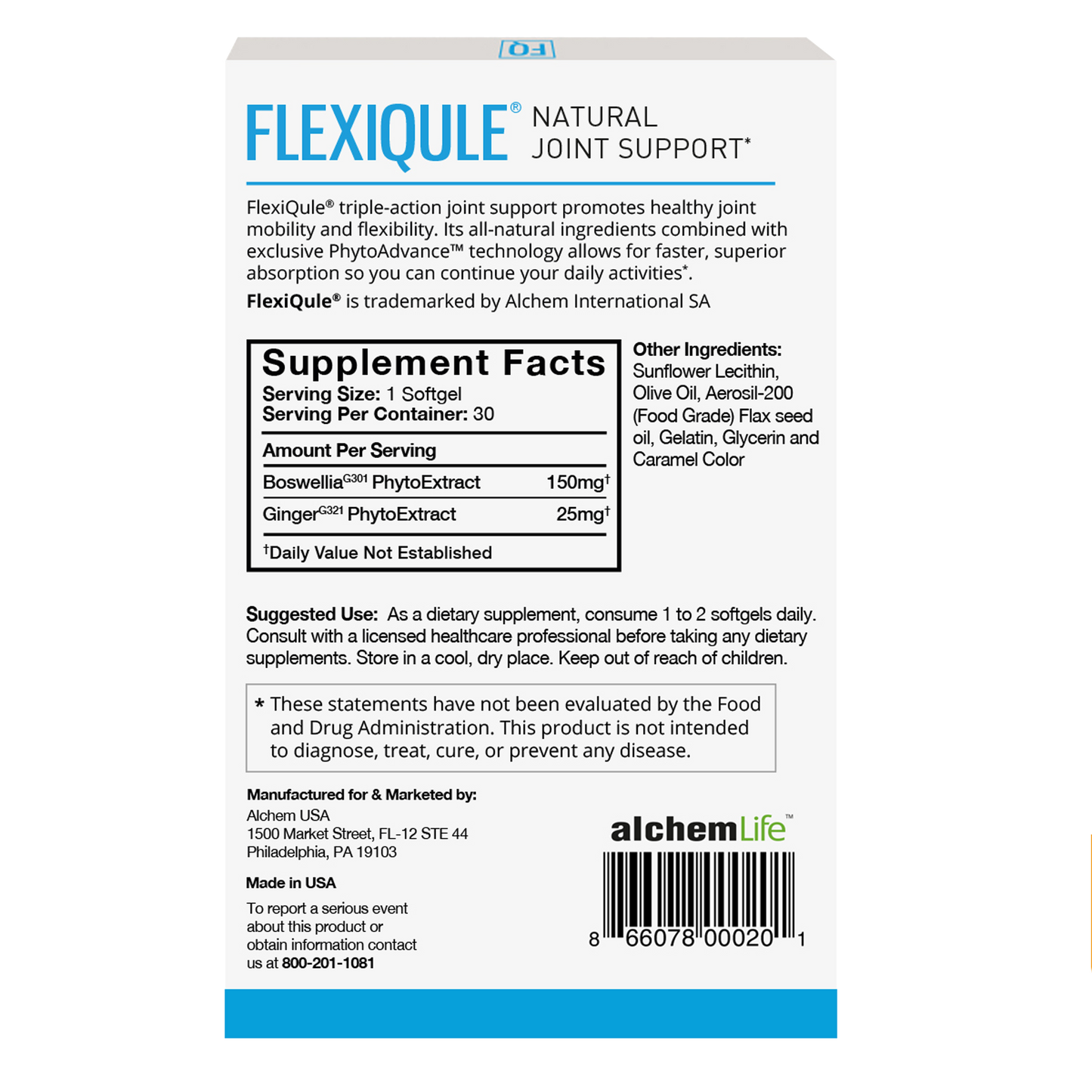 back of Flexiqule joint support supplement package